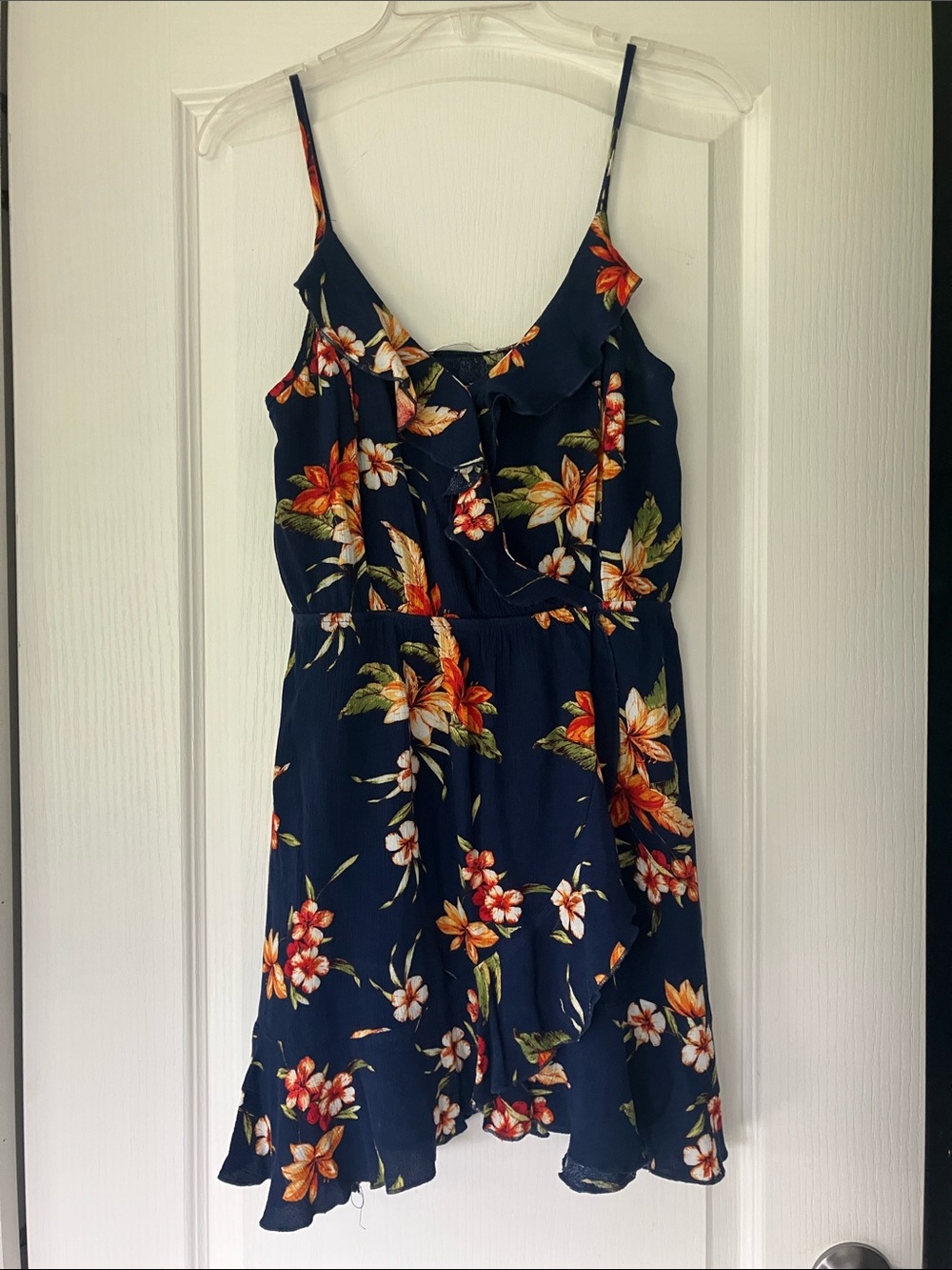 Papaya Navy Floral Ruffle-Trim Mini Dress